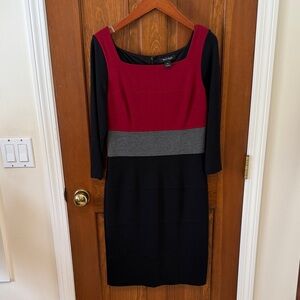 White House Black Market Red, Gray, and Black Long Sleeve Dress